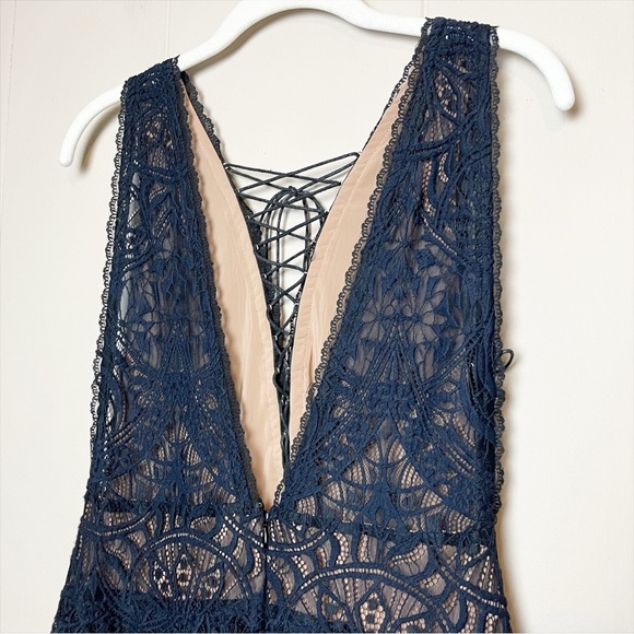 For Love & Lemons NWT Lola Rose Sleeveless Mini Dress black navy lace-up boho - Picture 7 of 16